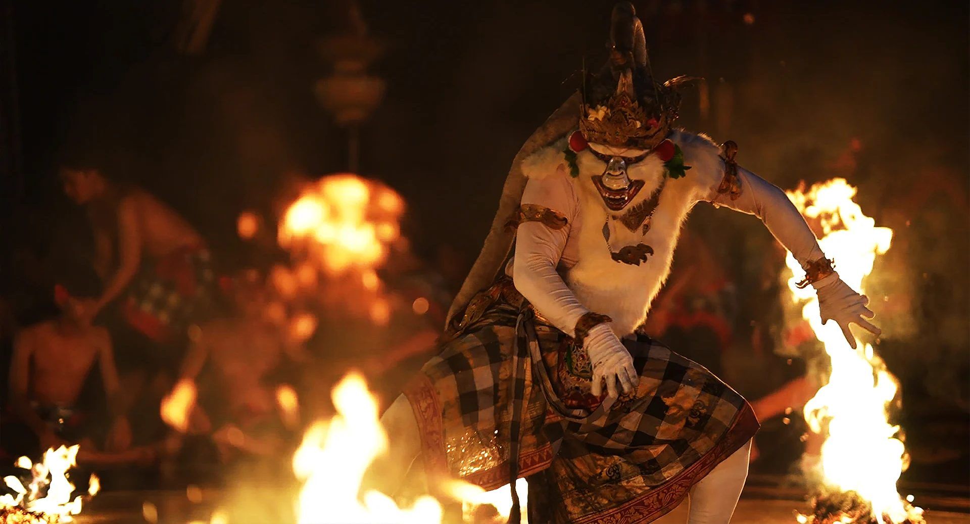 A Kecak fire dance at dusk